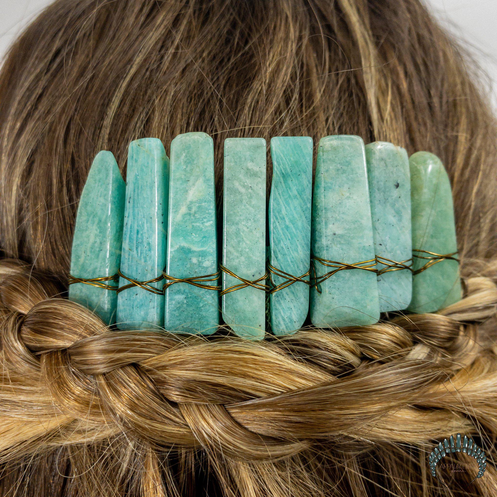 Amazonite Crystal Hair Comb - Appalachian Gems