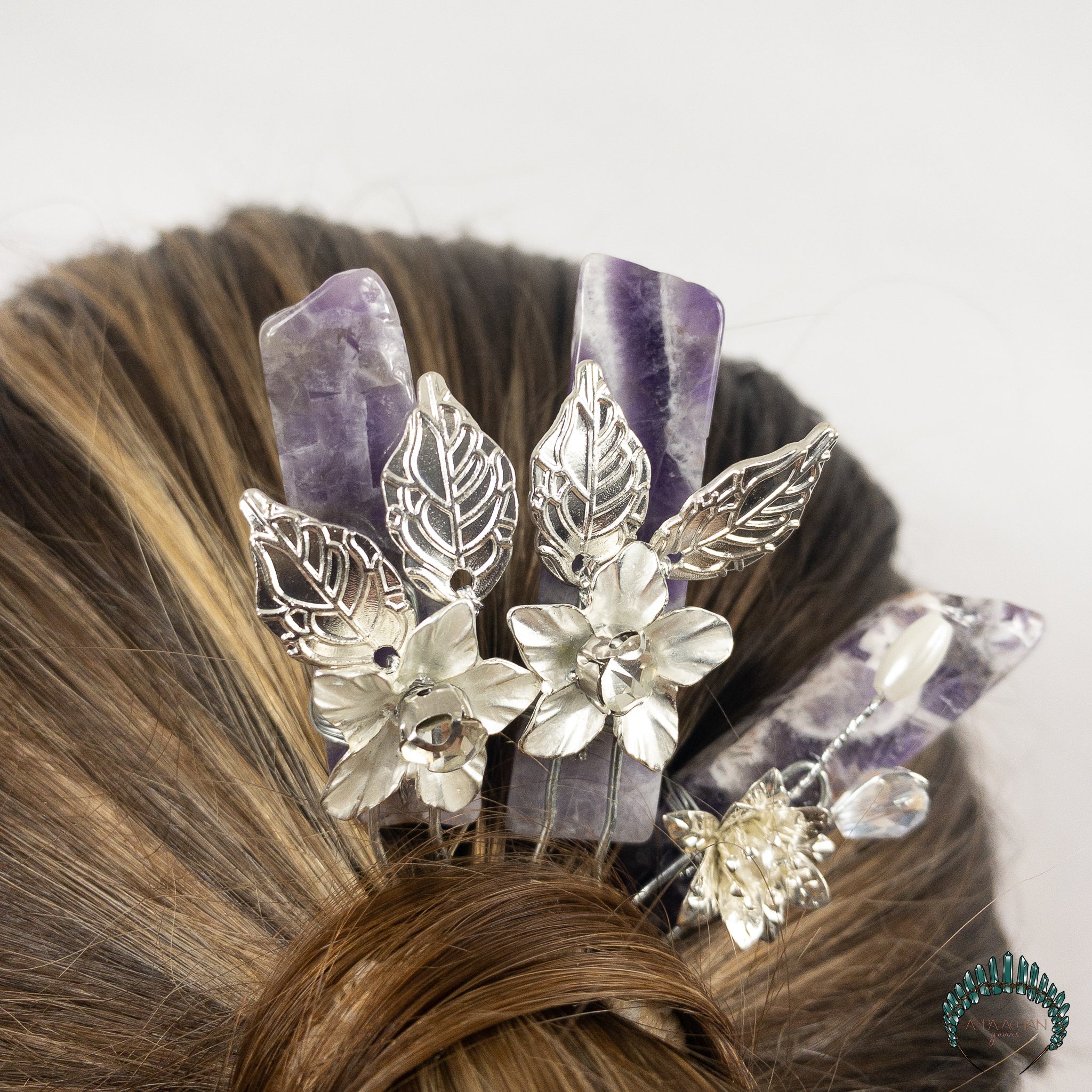 Amethyst Floral Hair Pins - Appalachian Gems