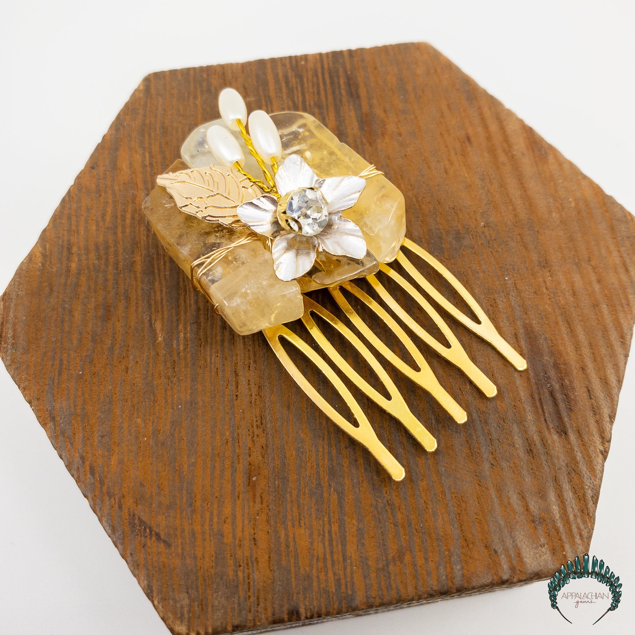 Citrine Floral Comb (Small) - Appalachian Gems