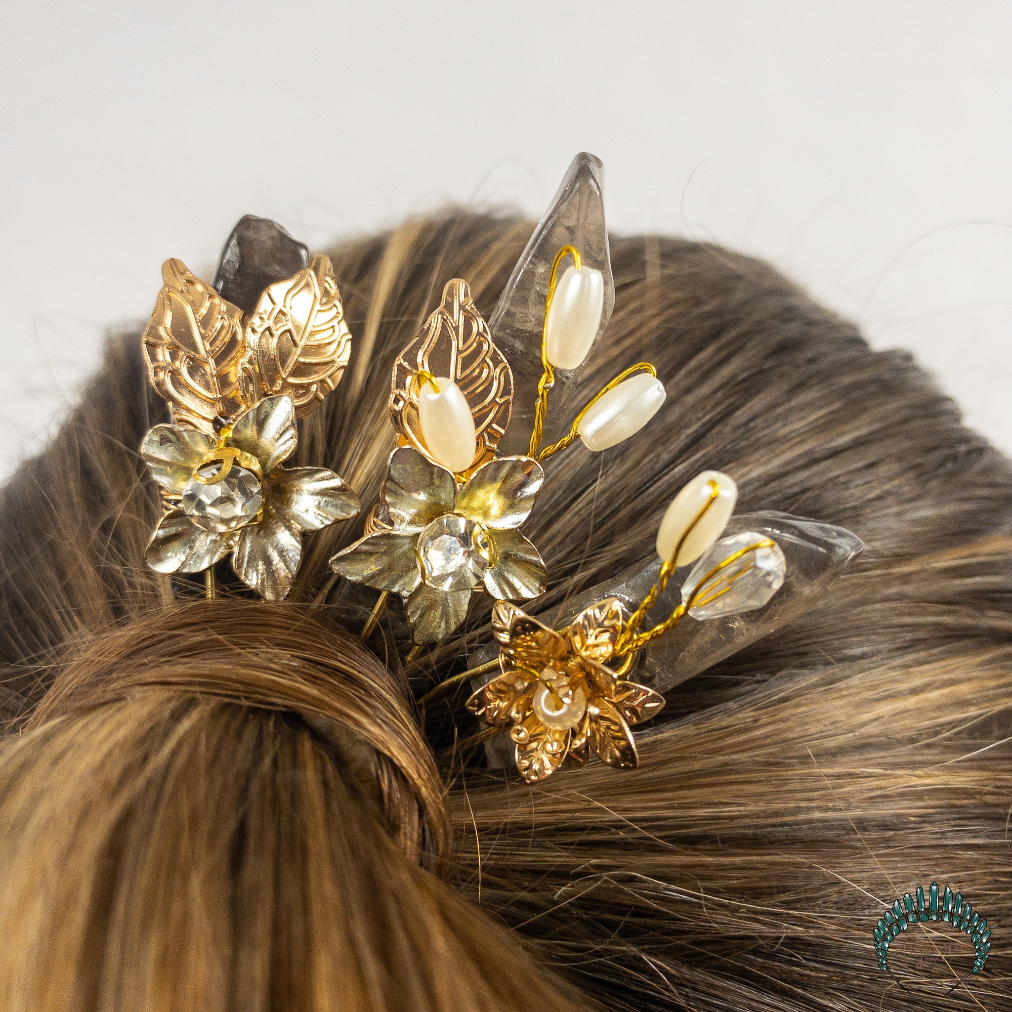 Smoky Quartz Floral Hair Pins - Appalachian Gems